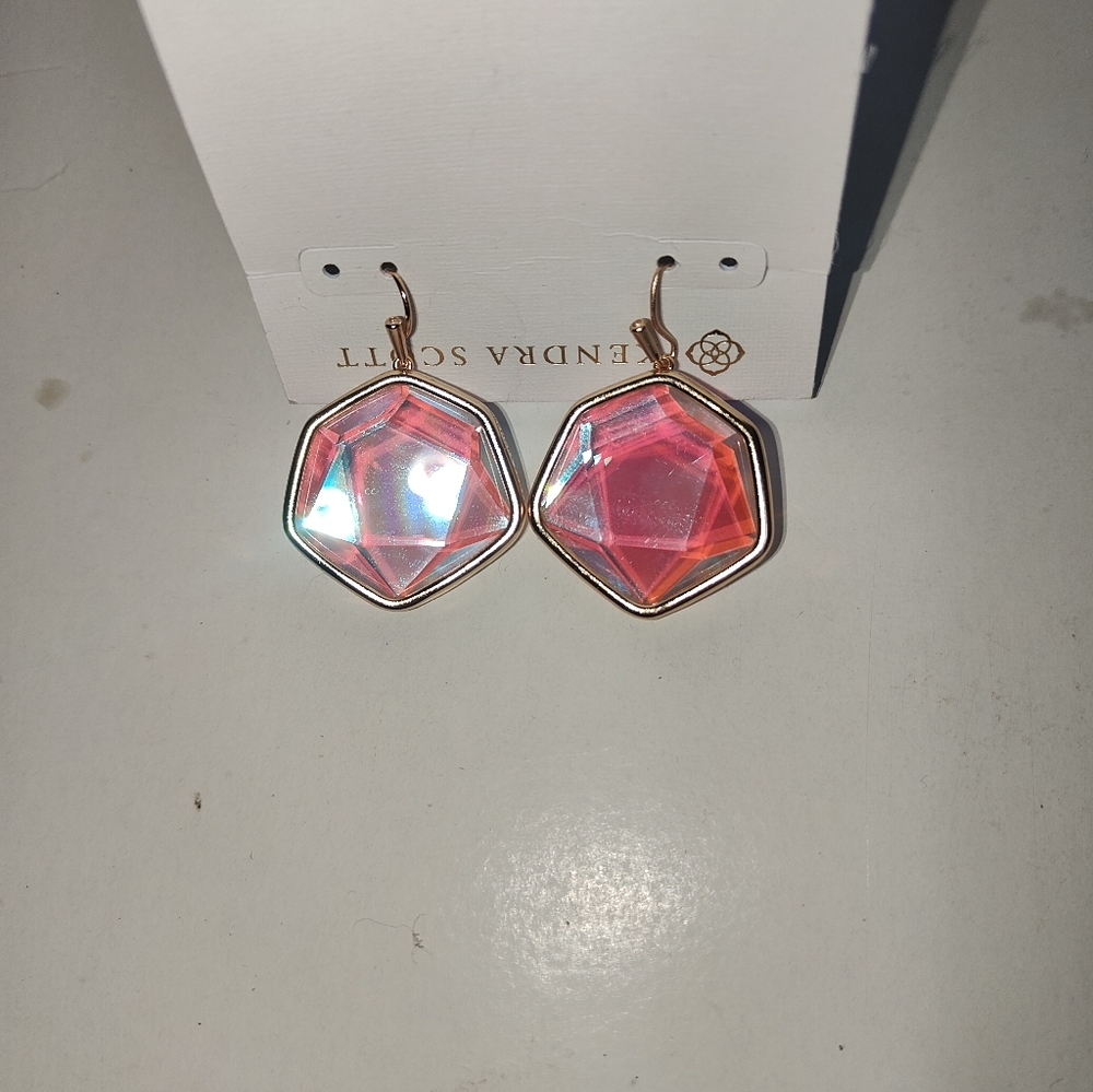 Authentic NWT Kendra Scott Drop Frame Iridescent Stone Earrings - Picture 10 of 14
